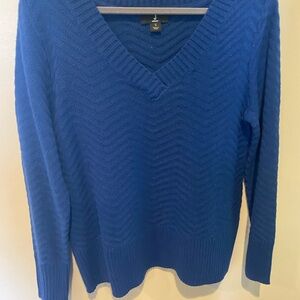 Jason Wu Blue V-Neck Sweater with Ribbed Texture